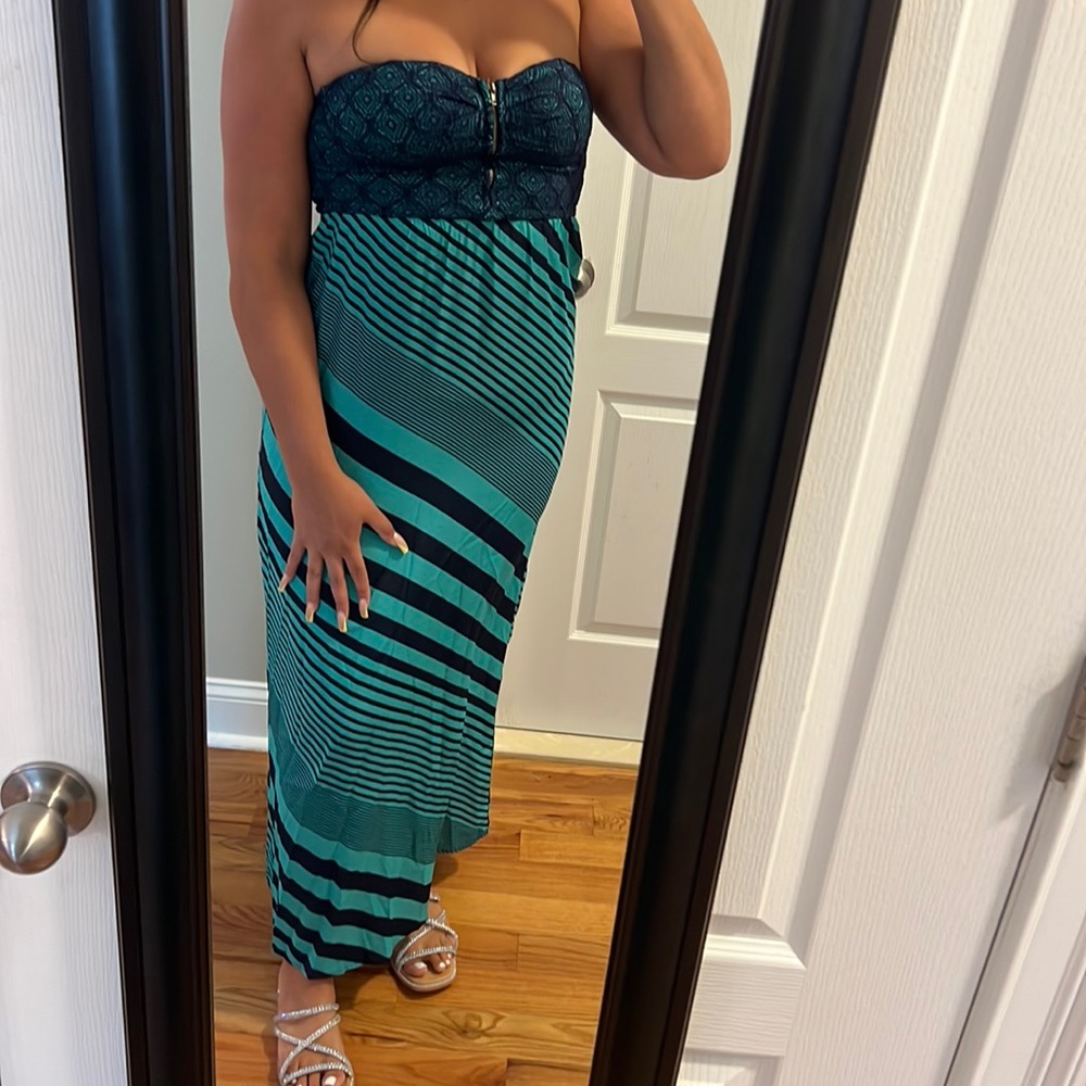 Blue and teal lace maxi dress